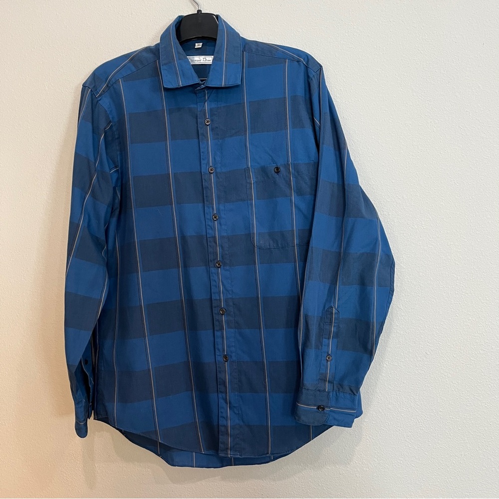 Christian Dior plaid button down shirt light weight men’s size medium